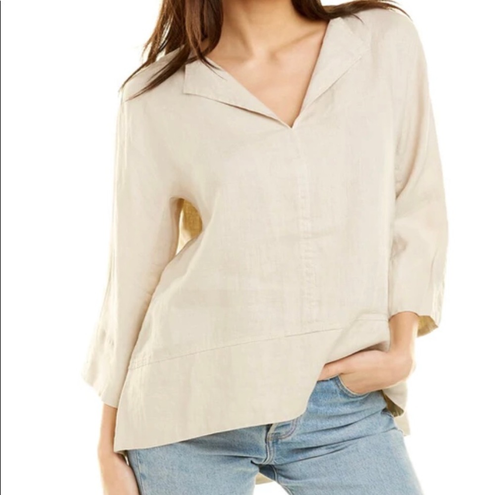 Trina Turk Ease Top, tan linen size large